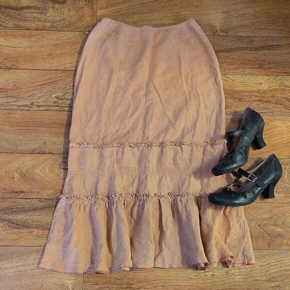 VTG Odille Anthropologie Beige Pull On 100% Linen Midi Skirt Size Medium - Picture 5 of 16
